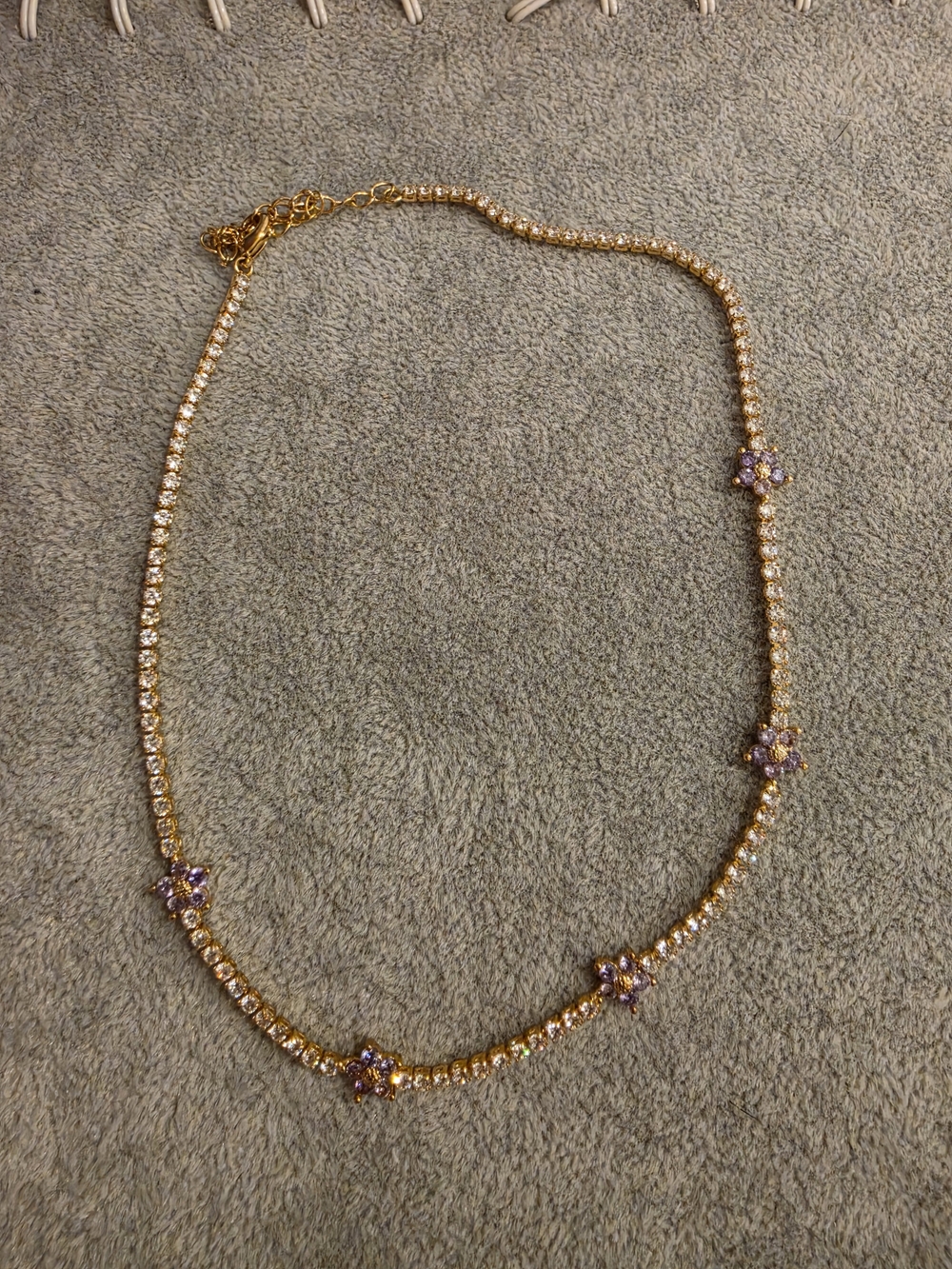 Gold and Pink Crystal Flower Tennis Necklace - Women Jewelry